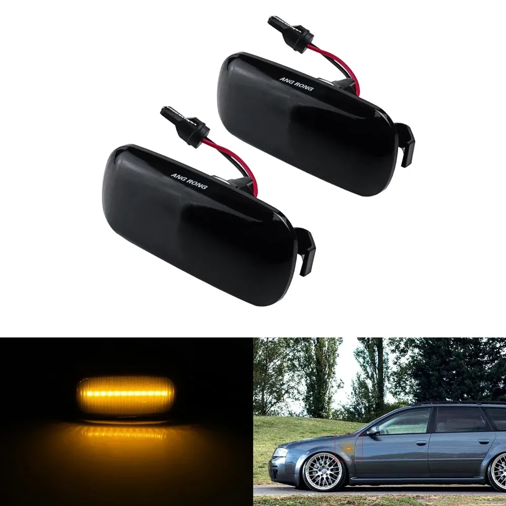 2-Piece Amber LED Black Smoked Lens Side Indicator Repeater Light Audi A3 8P