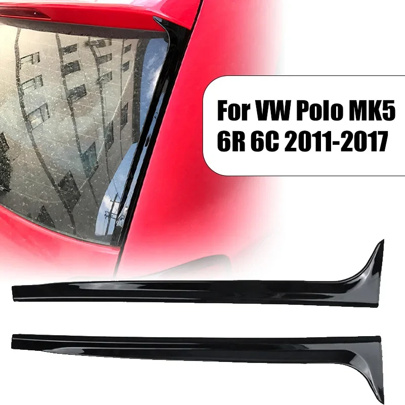 VW Polo MK5 Rear Window Spoiler Pair, Glossy Black ABS Plastic