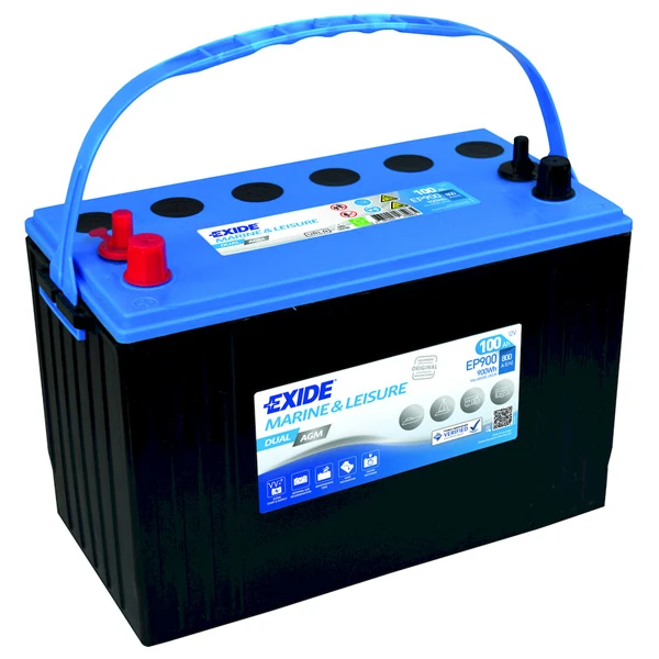 Exide, Dual AGM-batteri 100 Amp m/std. pol og skrueterminal, EP900