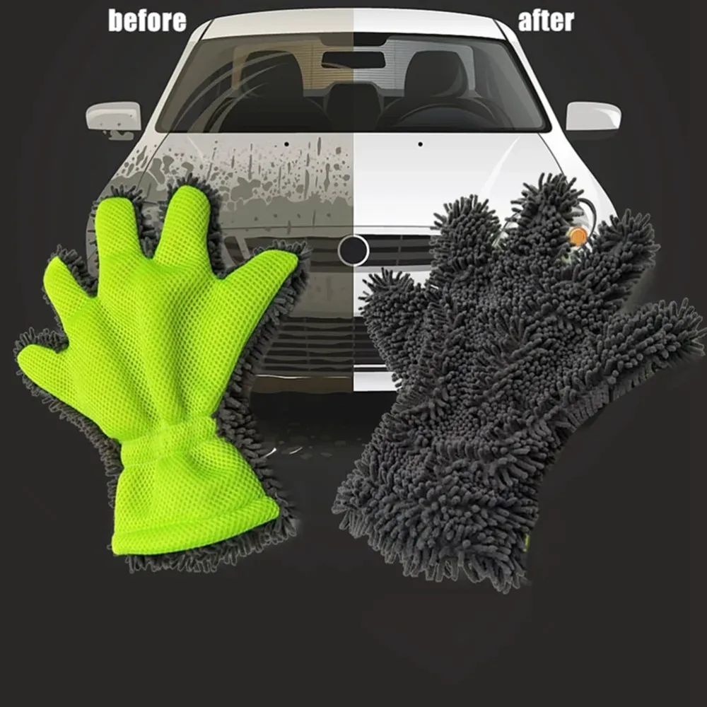 Five Finger Chenille Car Washing Gloves Gentle Cleaning