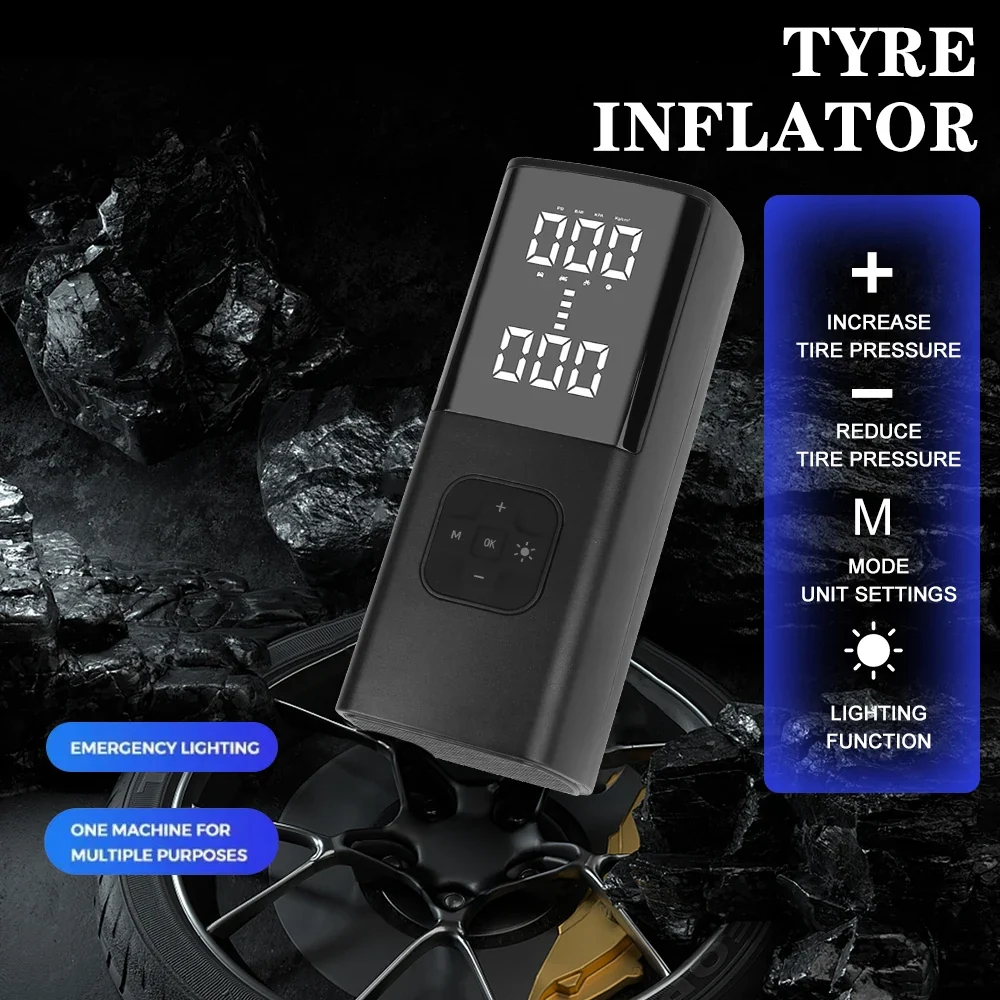 Cordless Car Tire Inflator Digital Pump Built Flashlight Power Bank