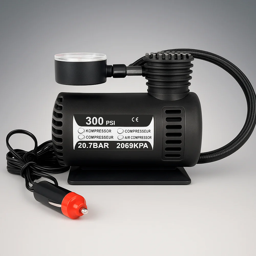 Kraftig 300 PSI (20,7 bar) 12-voltskompressor – perfekt til bil, sykkel, ball m.m.