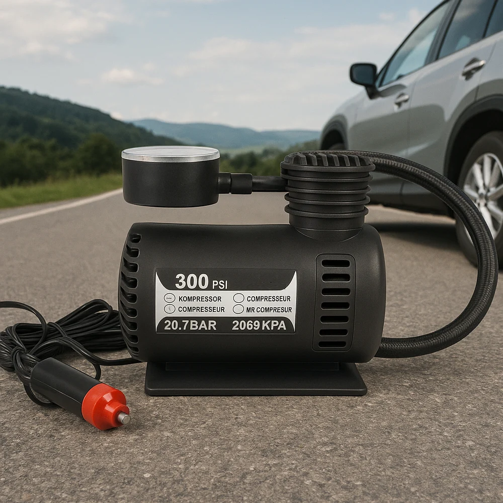 Kraftig 300 PSI (20,7 bar) 12-voltskompressor – perfekt til bil, sykkel, ball m.m.