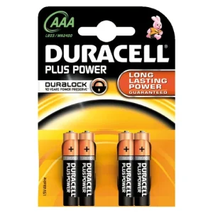 Duracell, Plus MN2400 AAA-batterier, 4-pakning