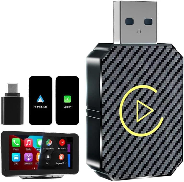 2-i-1 kompakt CarPlay-adapter med Bluetooth og WiFi