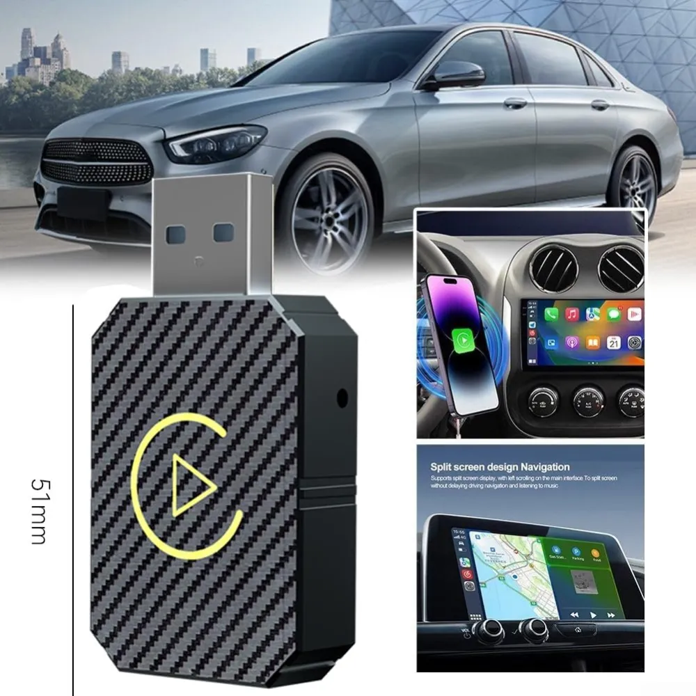 2-i-1 kompakt CarPlay-adapter med Bluetooth og WiFi