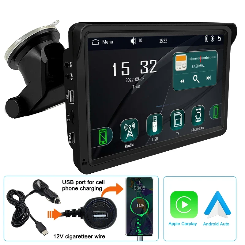 Universal 7” CarPlay & Android Auto Skjerm | Touch, GPS & Bluetooth