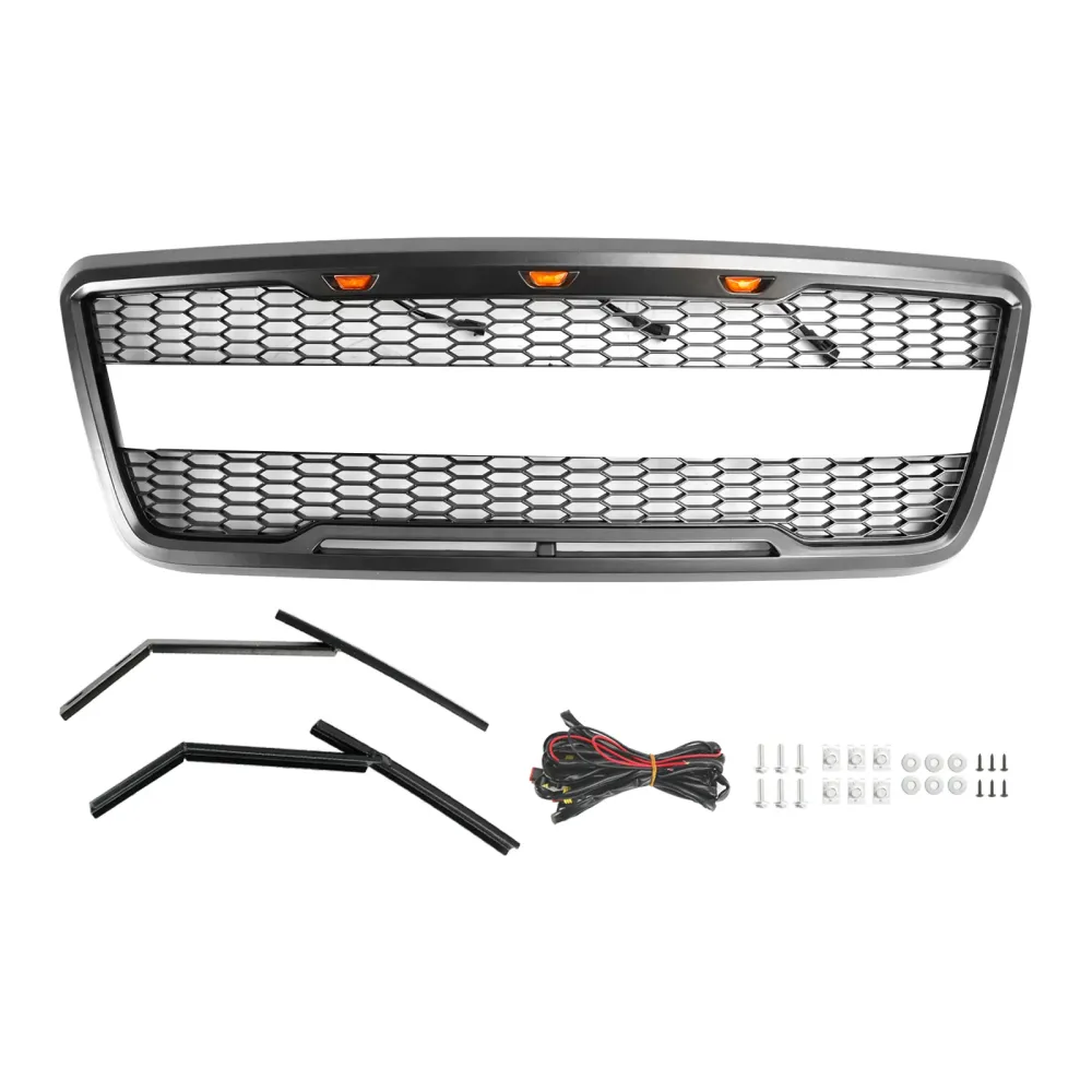 2004-2008 Ford F150 Raptor Style Front Mesh Hood Grille Grill med LED