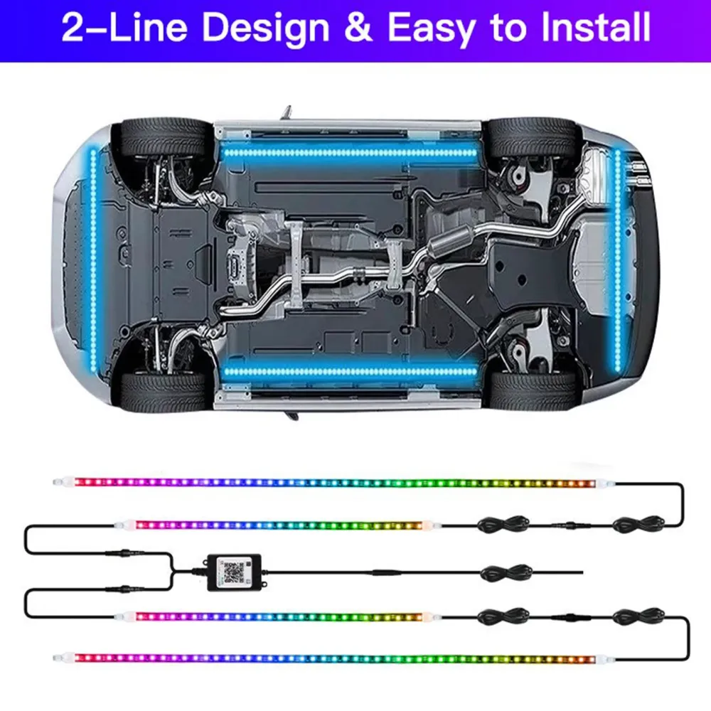 4PCS LED -chassis Lys modifisert med fantasy Ambient Light App Controller 60cm*2+180cm*2