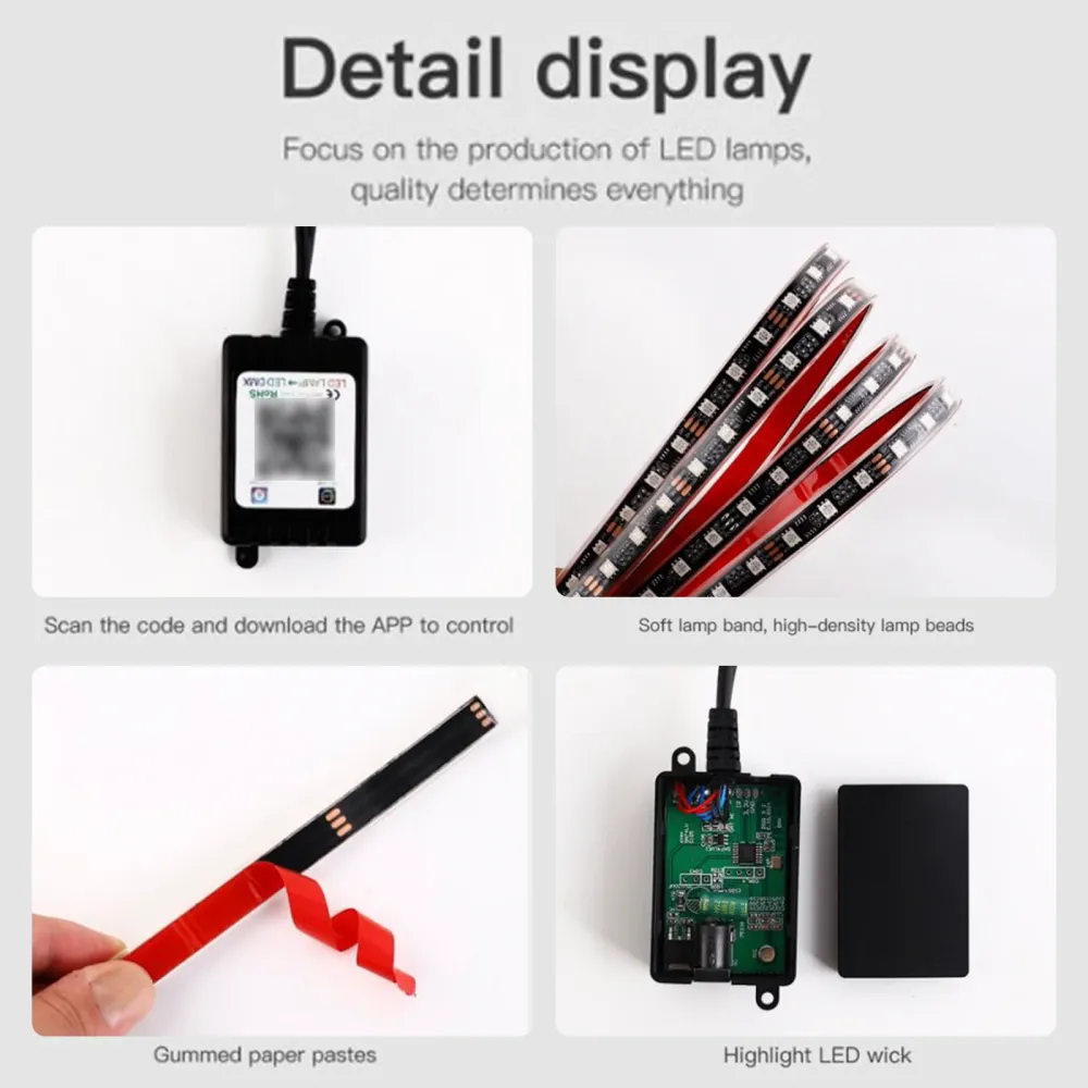4PCS LED -chassis Lys modifisert med fantasy Ambient Light App Controller 60cm*2+180cm*2