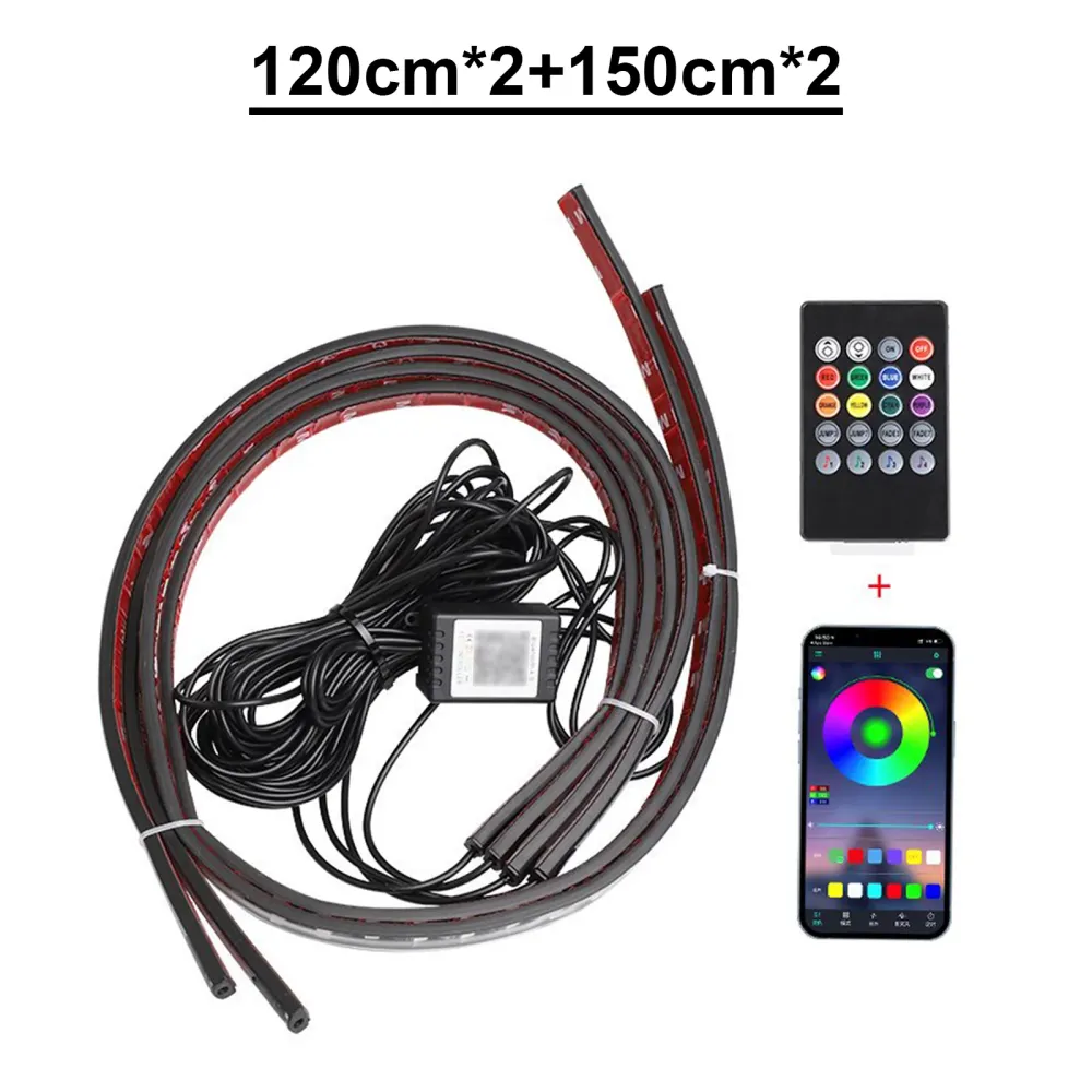4pcs LED -chassis lys modifisert med fantasy omgivelseslys app+fjernkontroll 120*2+150*2 cm