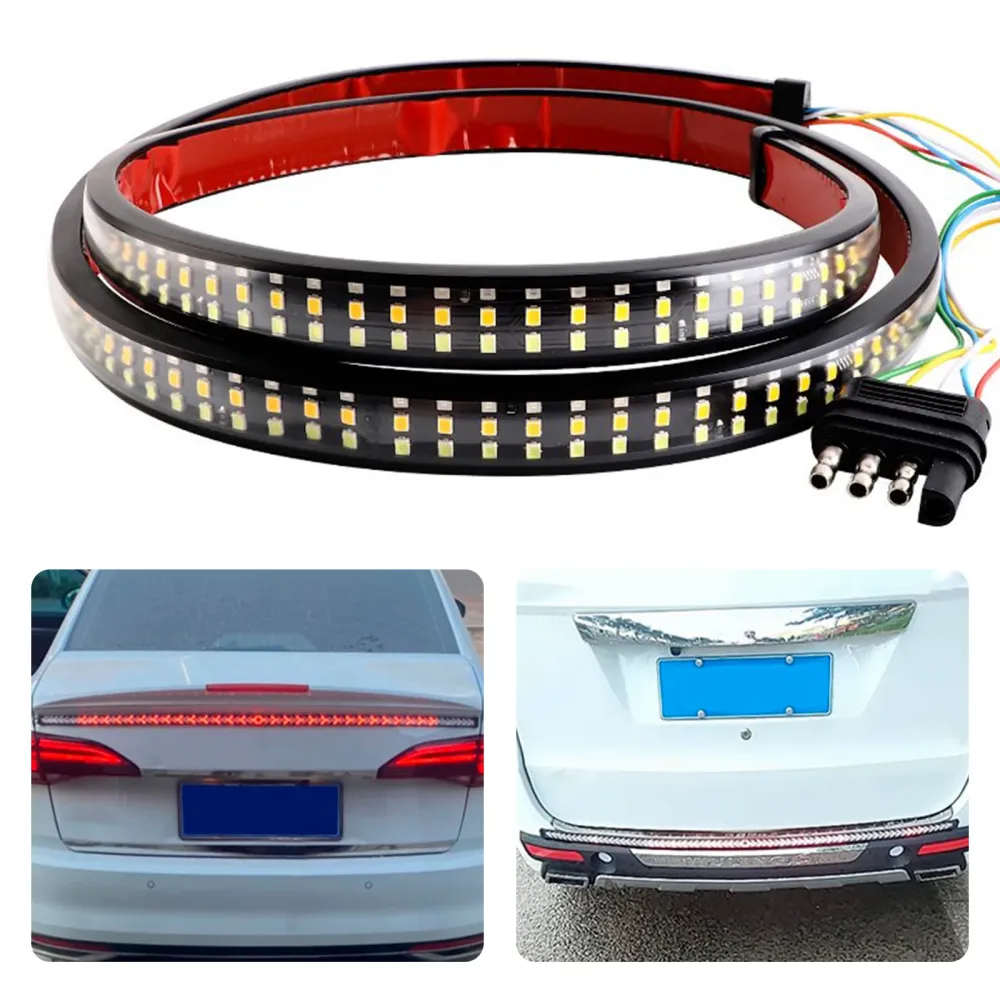 Bilbil LED baklys stripesignallampe Flytende dynamisk tre rad 1,5 meter