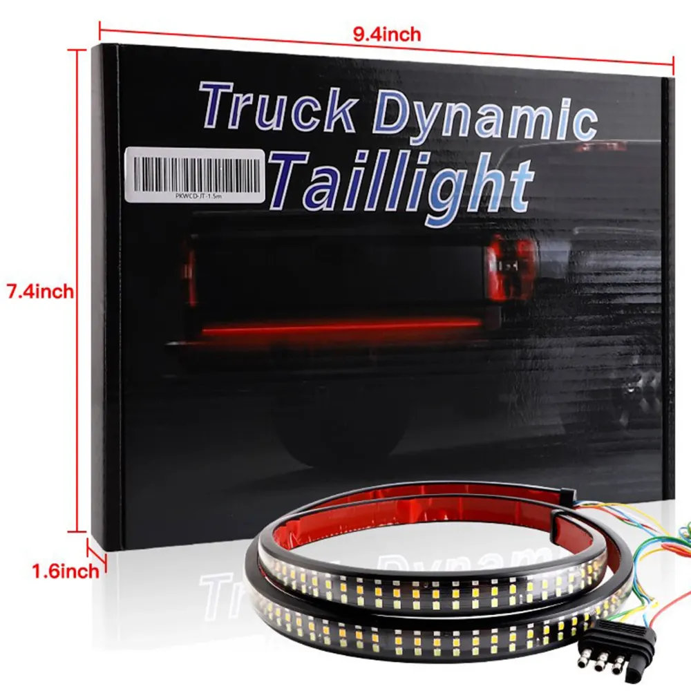 Bilbil LED baklys stripesignallampe Flytende dynamisk tre rad 1,5 meter