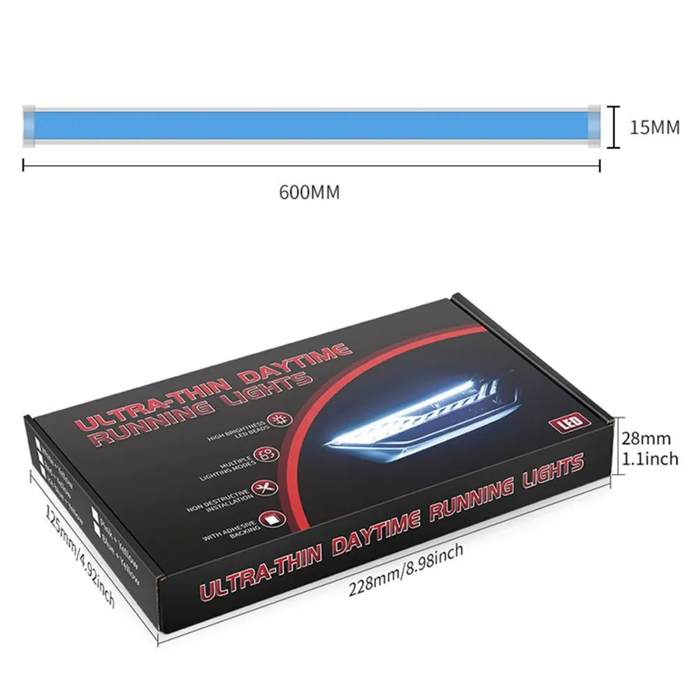 Ultra Tynn bil LED -frontlys DayTime Running Irisecent Light Eyebrow Strip med App Controller 60cm
