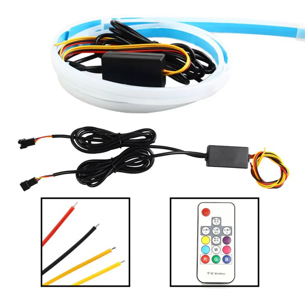 Ultra Tynn bil LED -frontlys DayTime Running Irisecent Light Eyebrow Strip med fjernkontroll 60cm