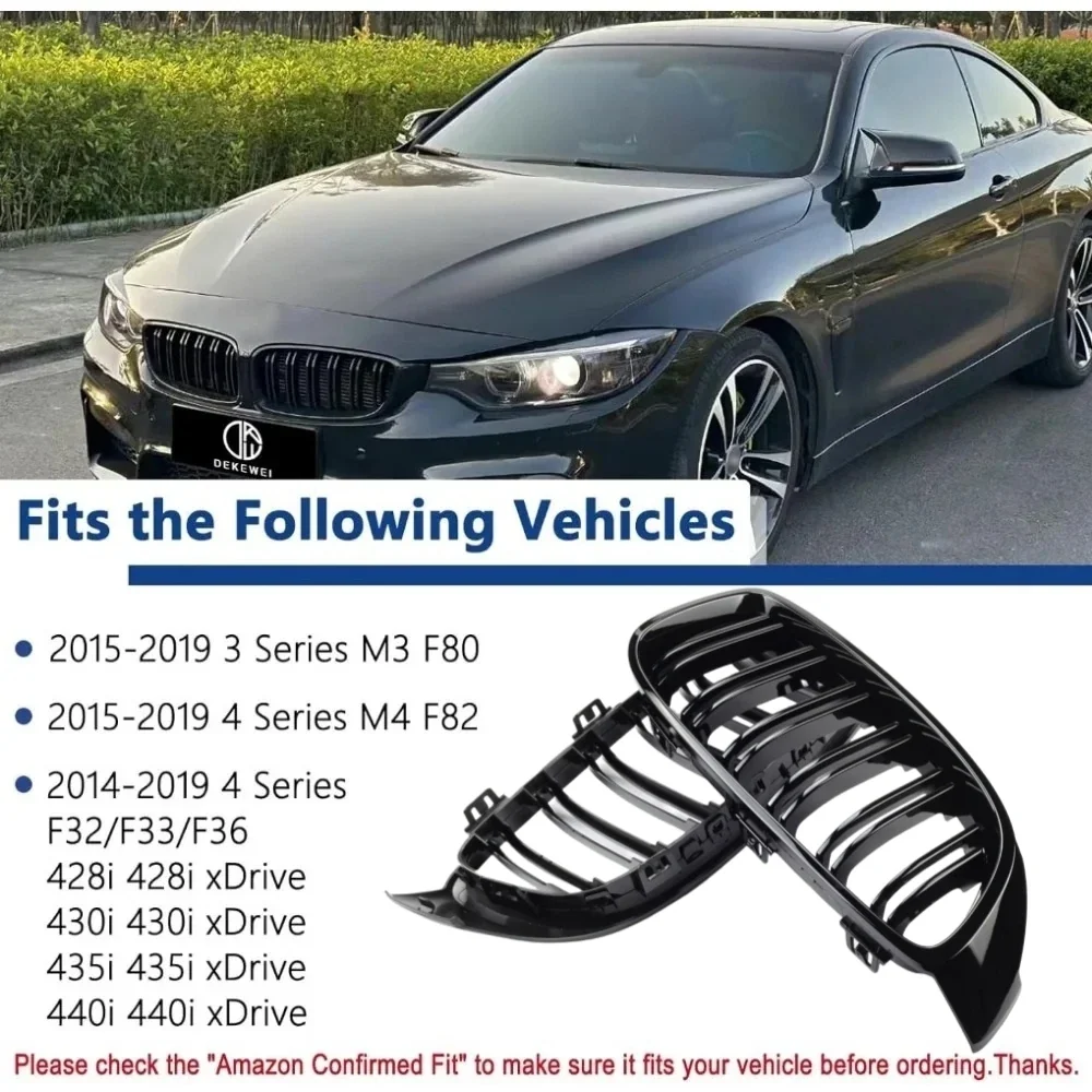 Front Kidney Grille Slat BMW F32 F33 F36 F80 F82 M4 Style Glossy Black ABS Finish