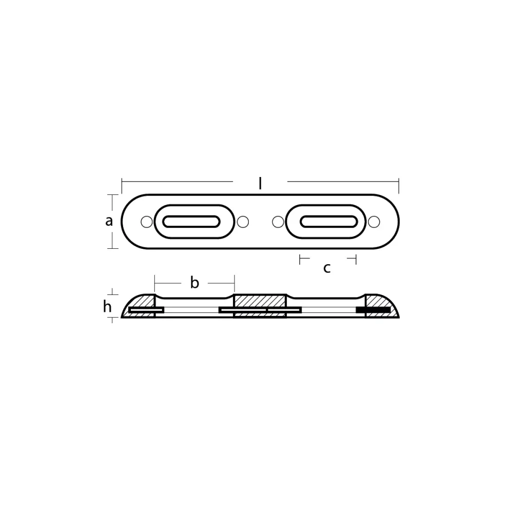 Aluminium Anode Fairline, 320 * 65 * 35mm, C-C 160mm