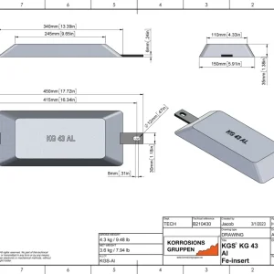 Aluminium anode Type 43 - 330*150*35