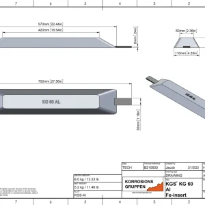 Aluminiumanode Type 60 - 570 * 110 * 43