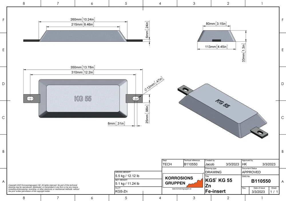 Sinkanode TYP 55 - 260*113*33, B110550