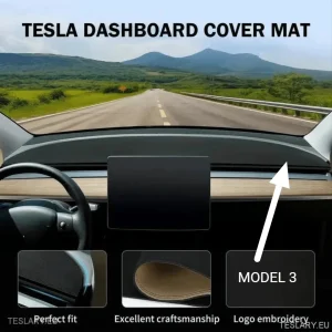Tesla Model 3 Suede Anti Glare Dashboard -omslag med modell 3 -logo