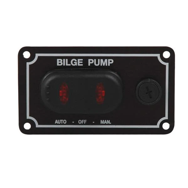 Pumpepanel 12V, horisontalt, vanntett, med 3-veis bryter, 89 mm x 50 mm