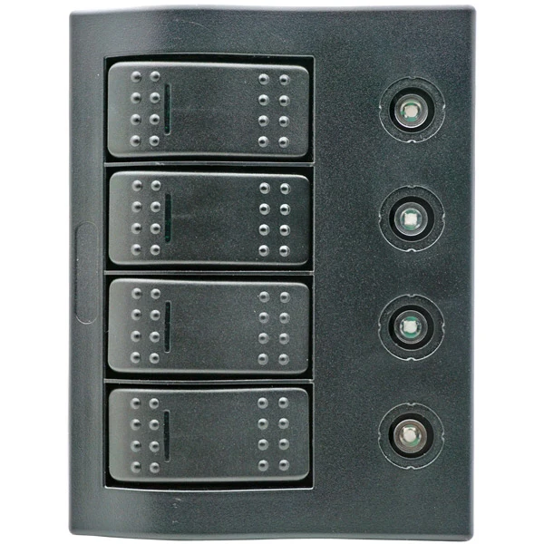 1852, Elektrisk panel med 4 brytere og LED, IP65, 2-15 Amp