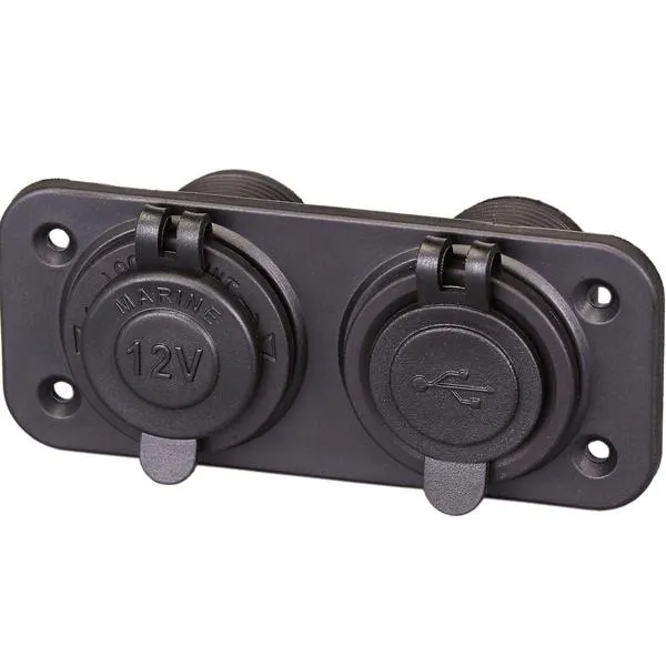 1852, Panel med dobbel kontakt USB 12V (1 & 2.1 Amp), IP65