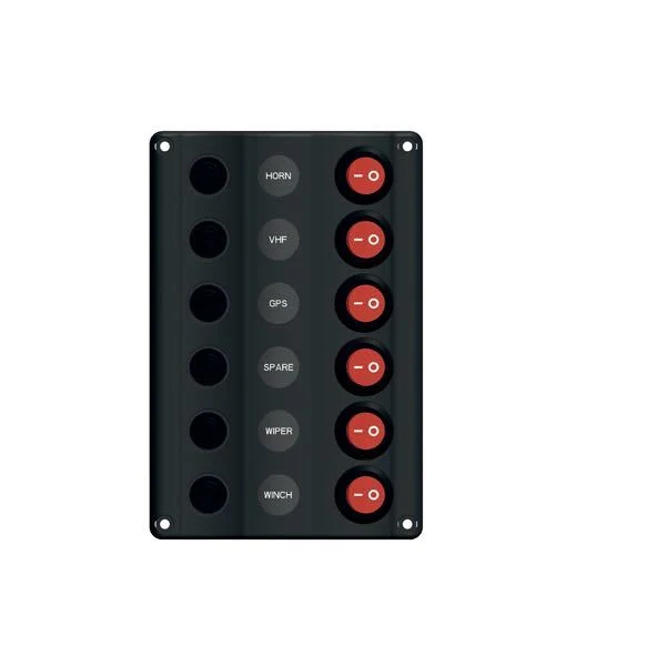 Wave elektrisk panel 6 brytere m/LED og automatsikring, 12V