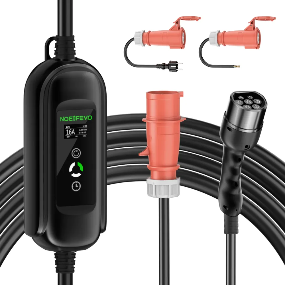 10meter 11KW EV ladestasjon, type 2 16A 3 fase EV veggboks, CEE 16A plugg, Schuko plugg reise