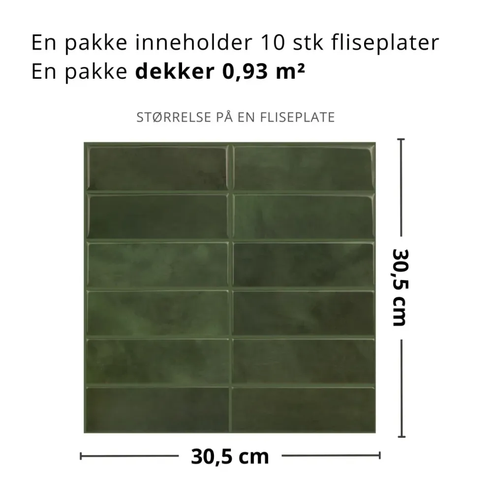 10-pk Adelina grønn selvklebende veggfliser
