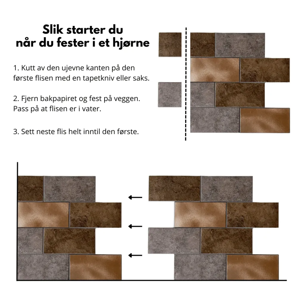 10-pk Bente subway selvklebende veggfliser
