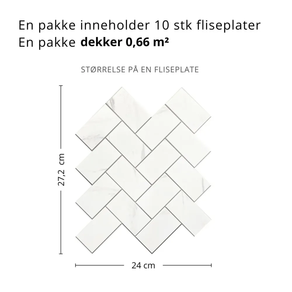 10-pk Stein fiskeben marmor selvklebende veggfliser