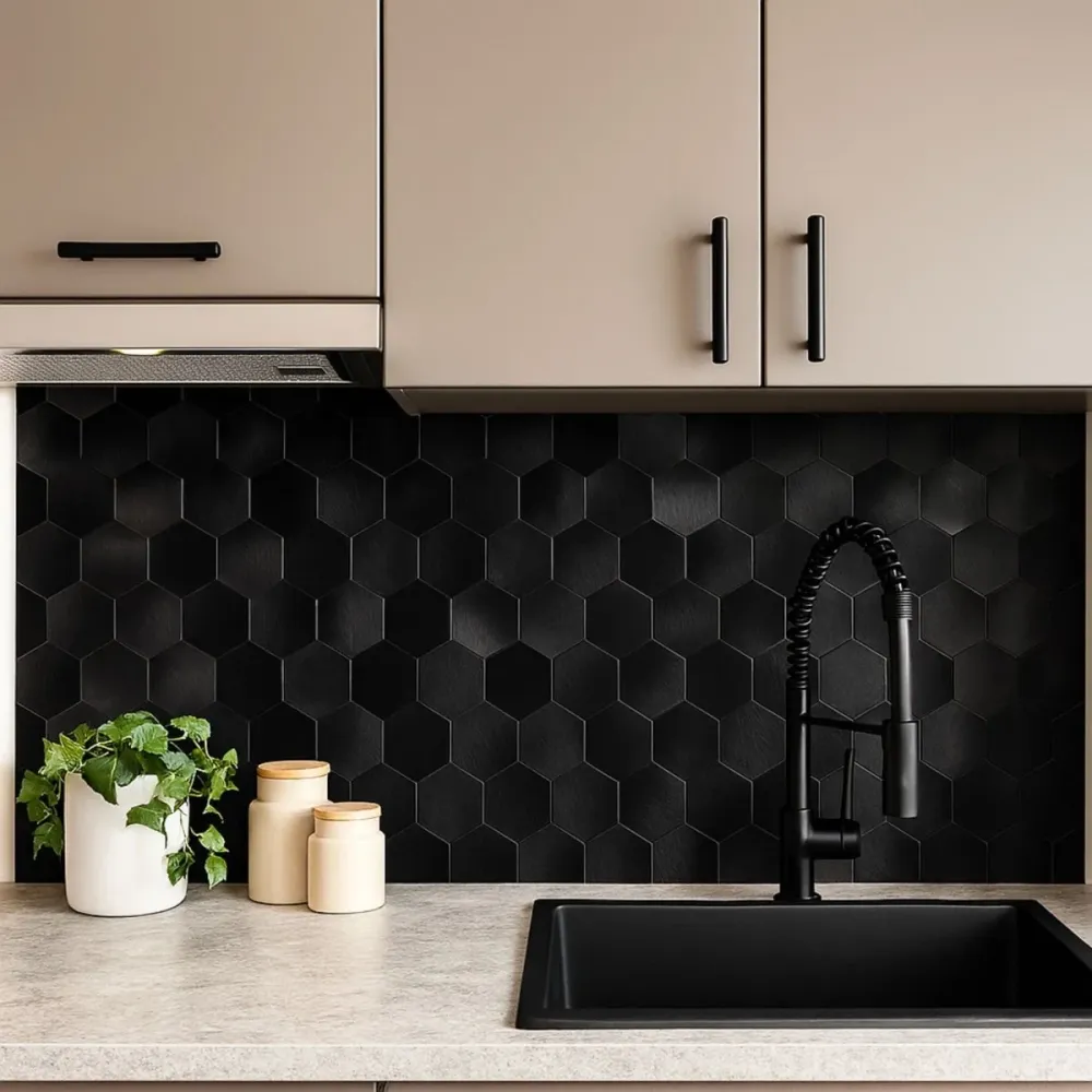 1-pk Midnatt hexagon selvklebende veggfliser