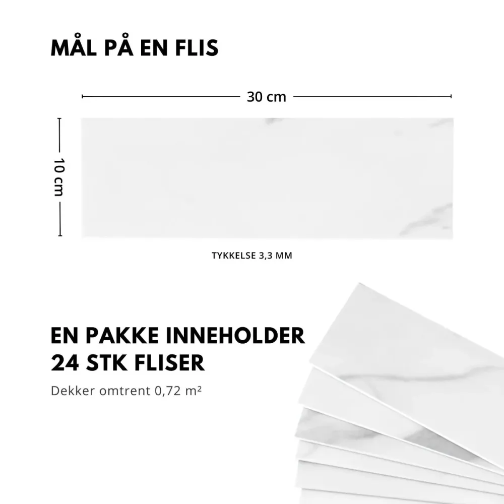 24-pk Hailey marmor selvklebende veggfliser