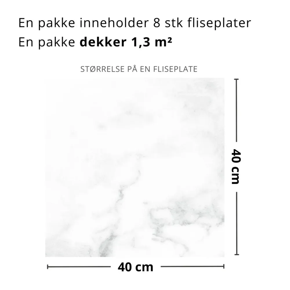 8-pk Athena hvit marmor selvklebende fliser
