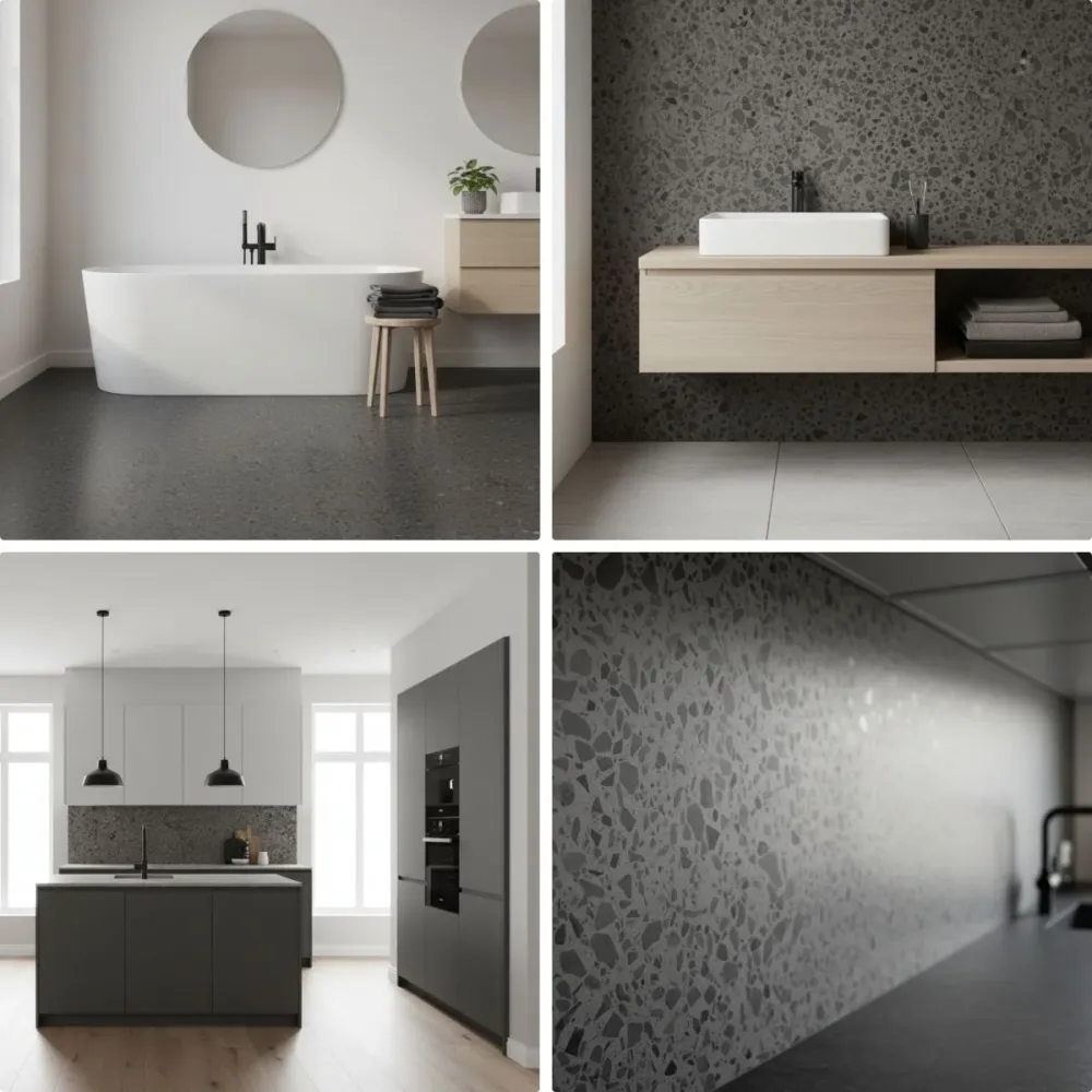 8-pk Lisboa Terrazzo mørkegrå selvklebende fliser