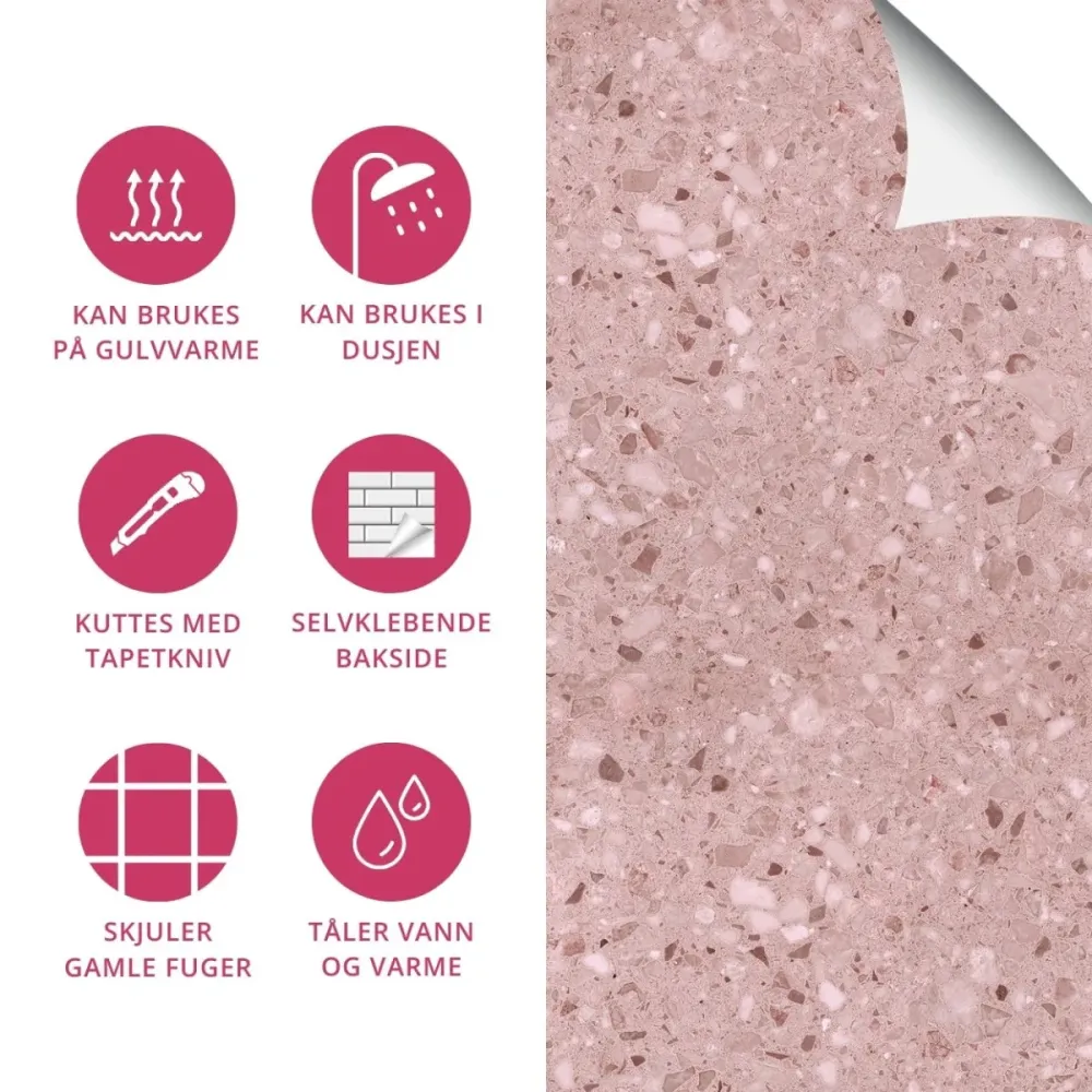 8-pk Lisboa Terrazzo rose selvklebende fliser