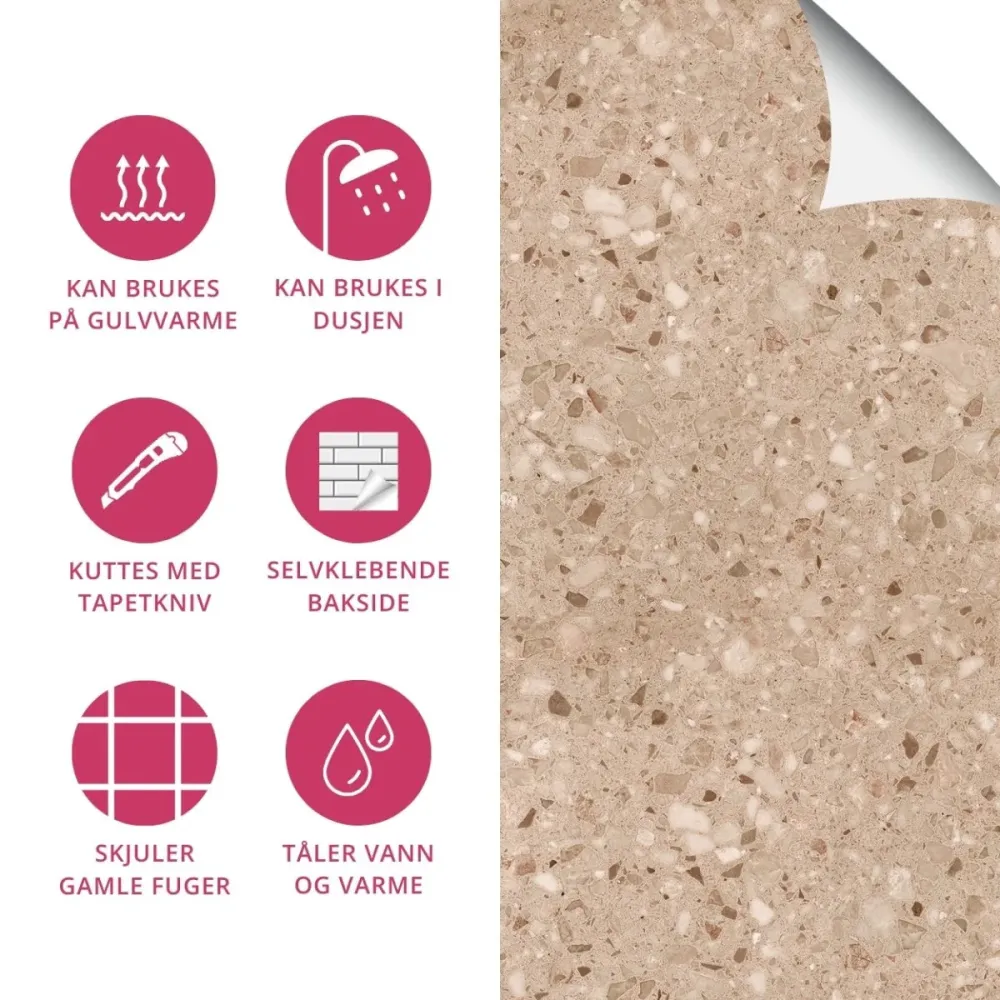 8-pk Lisboa Terrazzo sand selvklebende fliser