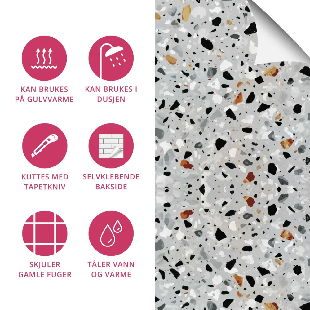 8-pk Milano Terrazzo selvklebende fliser