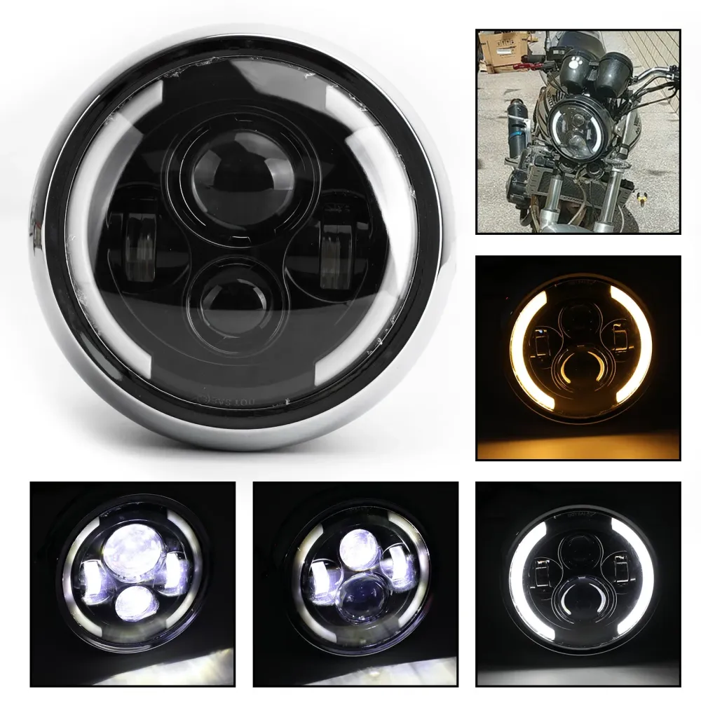 7 tommers ledet frontlys Hi/lo tåkekjøring drl motorsykkel dyna cafe racer bobber generisk