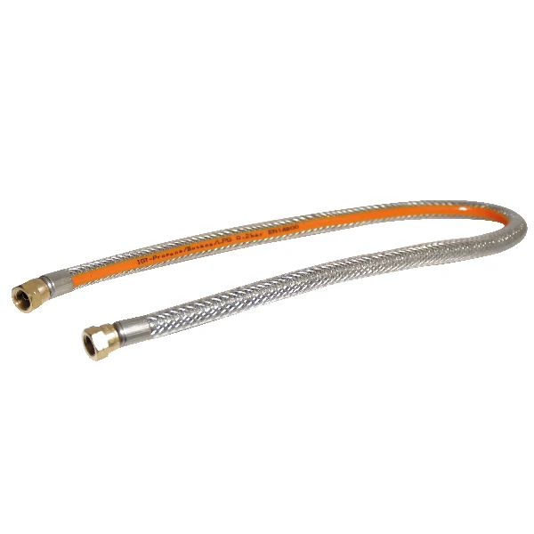 Gasslange med stålinnsats, 1,5 m, 1/4" omkrets, 8 mm - venstre tråd