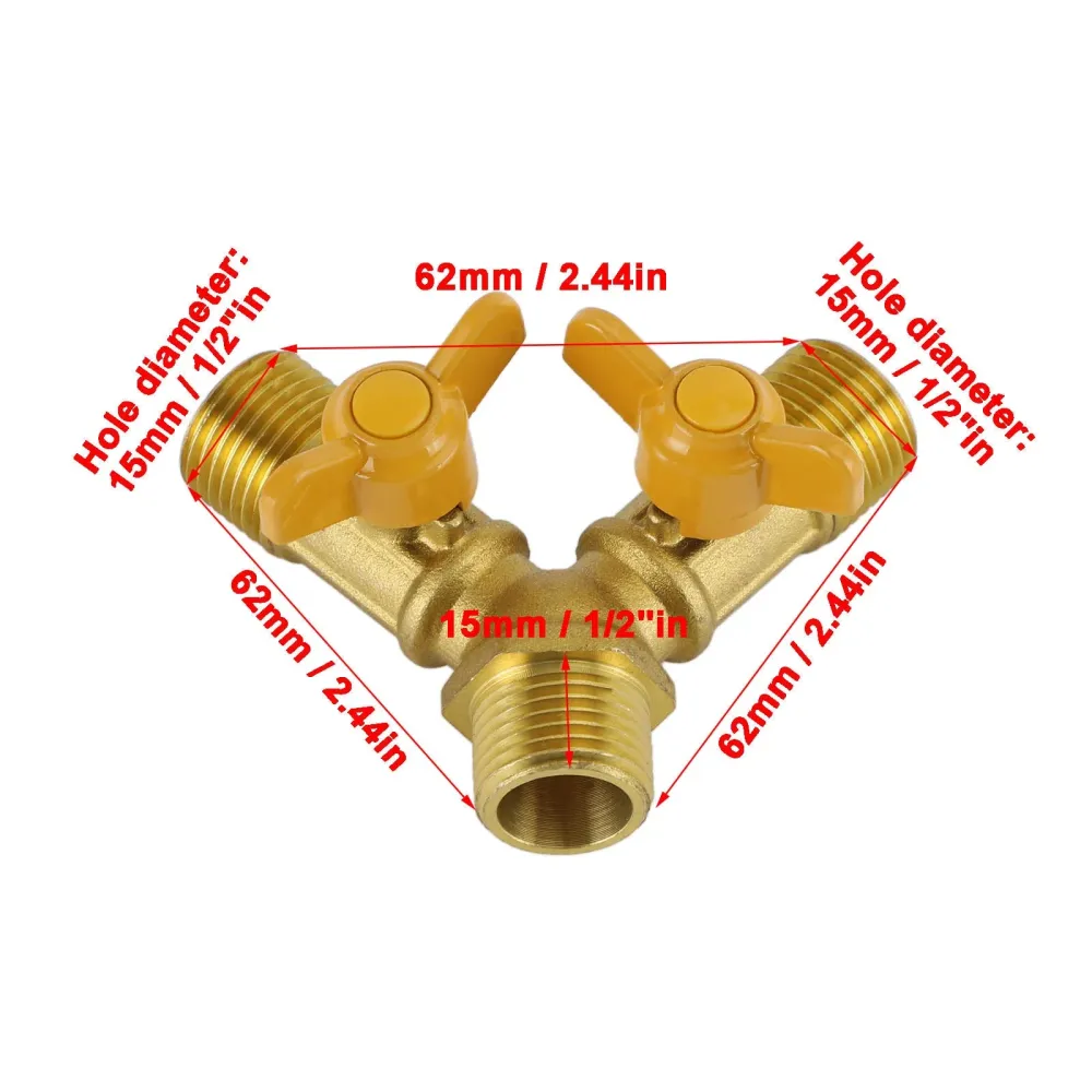 3-veis avstengningskuleventil 1/2" Slangestang Y-formet ventil 2 bryter messingkobling