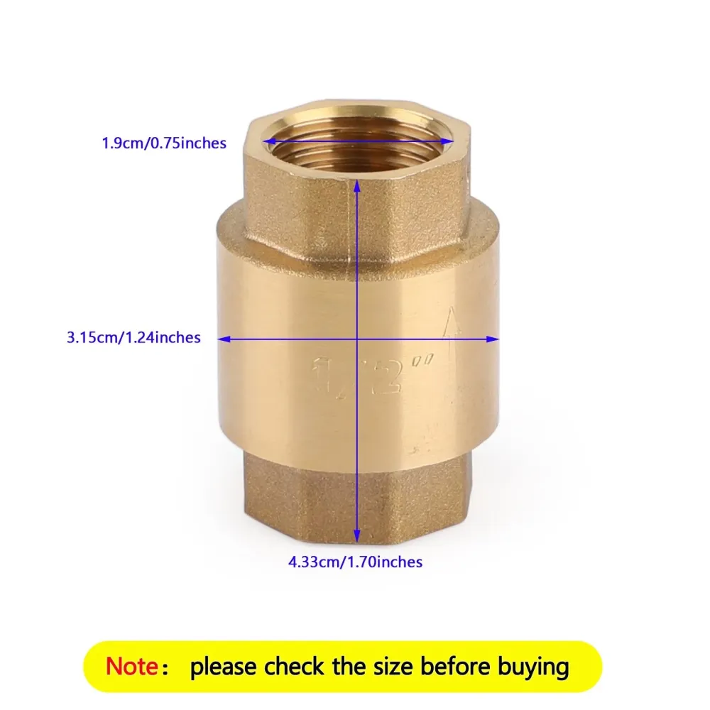 DN15/DN20 NPT -Line Check Valve Messing Spring Loaded Inline 200Psi