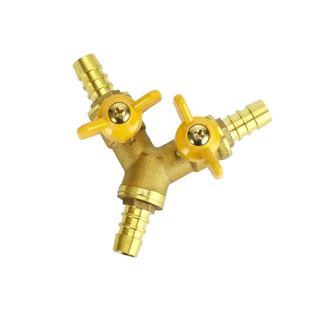 3/8" Slange Barb Kuleventil Y-formet 3-veis kobling Barb Messingkobling Ytterdiameter 11 mm