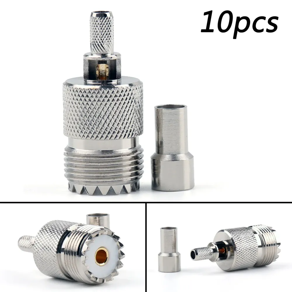 10PCS Connector UHF Female SO239 Jack Window Crimp RG58 RG142 LMR195 RG400 Kabel