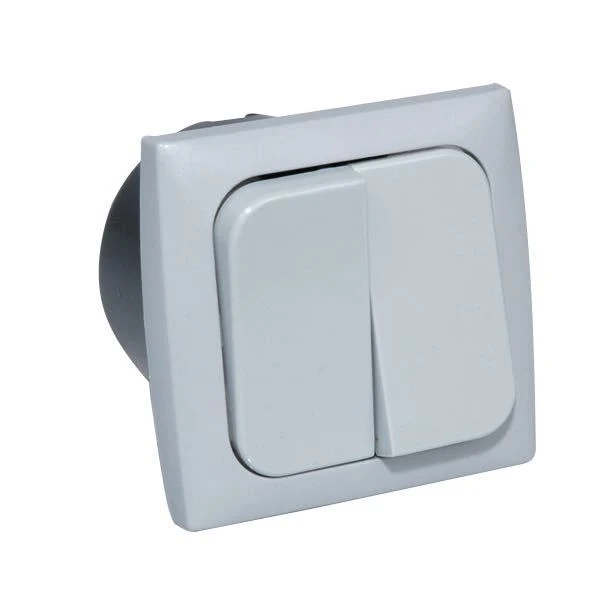 Dobbel bryter montering, Grå, 220V, 60 mm x 54 mm x 65 mm, Montasjemål: 45 mm, Ø 50 mm