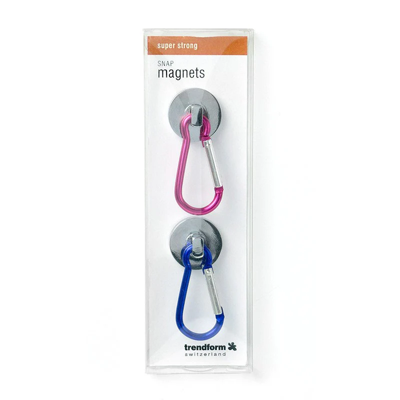 Potmagnet med karabinkrok i farger, Ø25 mm (2 stk.)