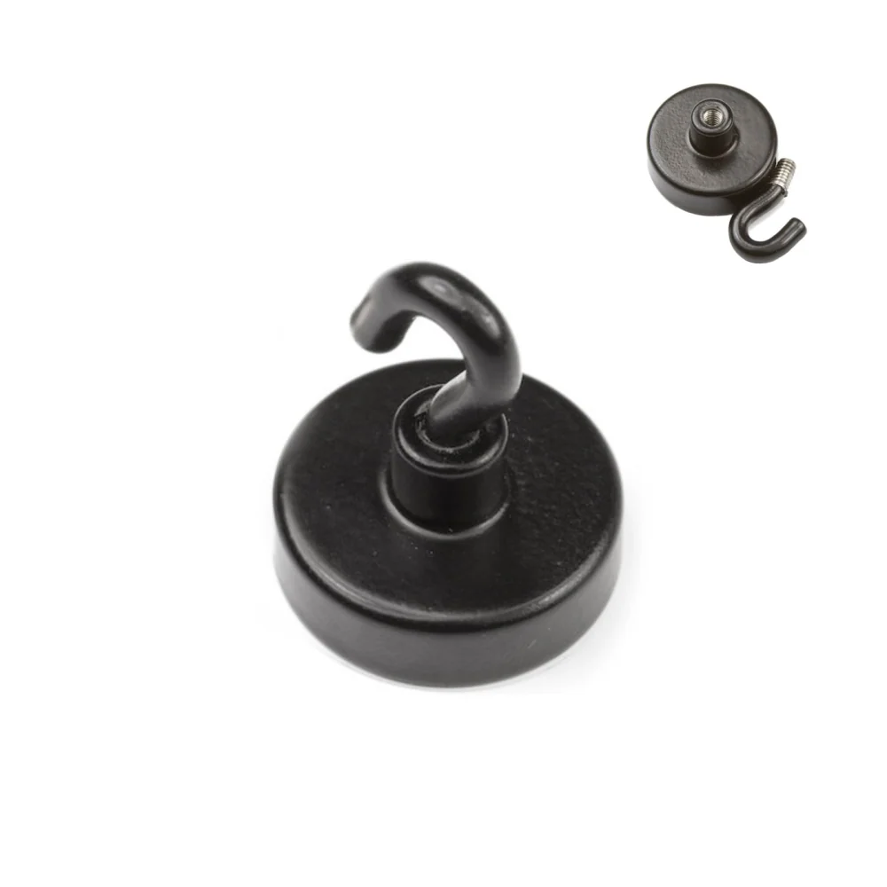 Potmagnet med krok, Svart Ø20 mm
