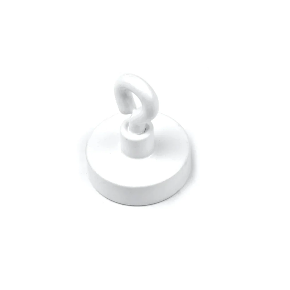 Potmagnet med øyekrok, Hvit Ø25 mm